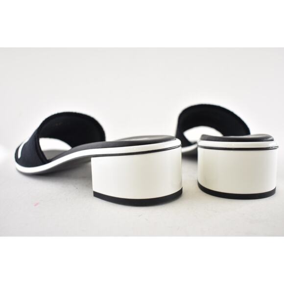 Chanel 24C Black White CHA NEL Letter Logo Mule Slide Block Heel Sandal 39.5 - Picture 13 of 15